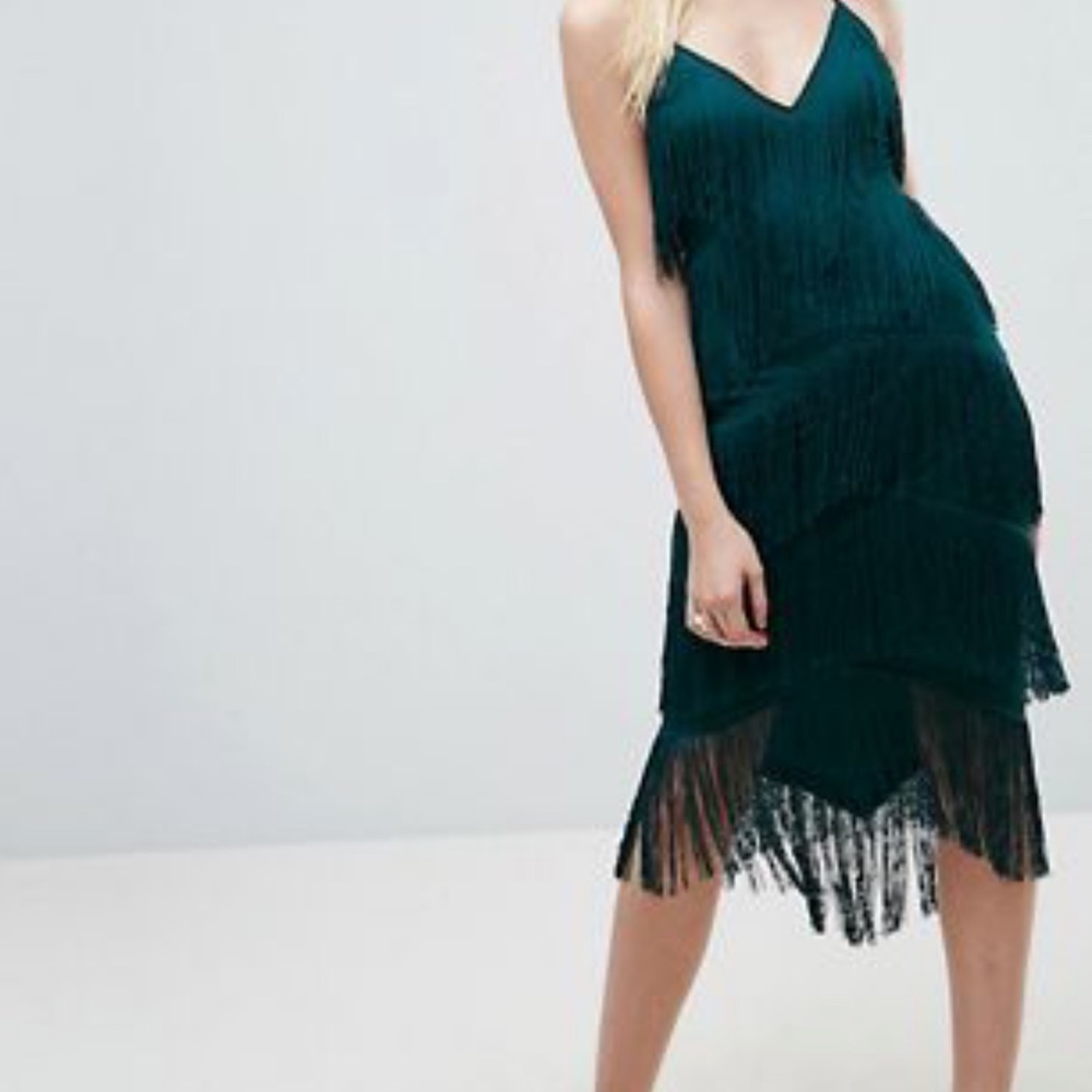 ASOS Fringe Midi Dress (Teal)